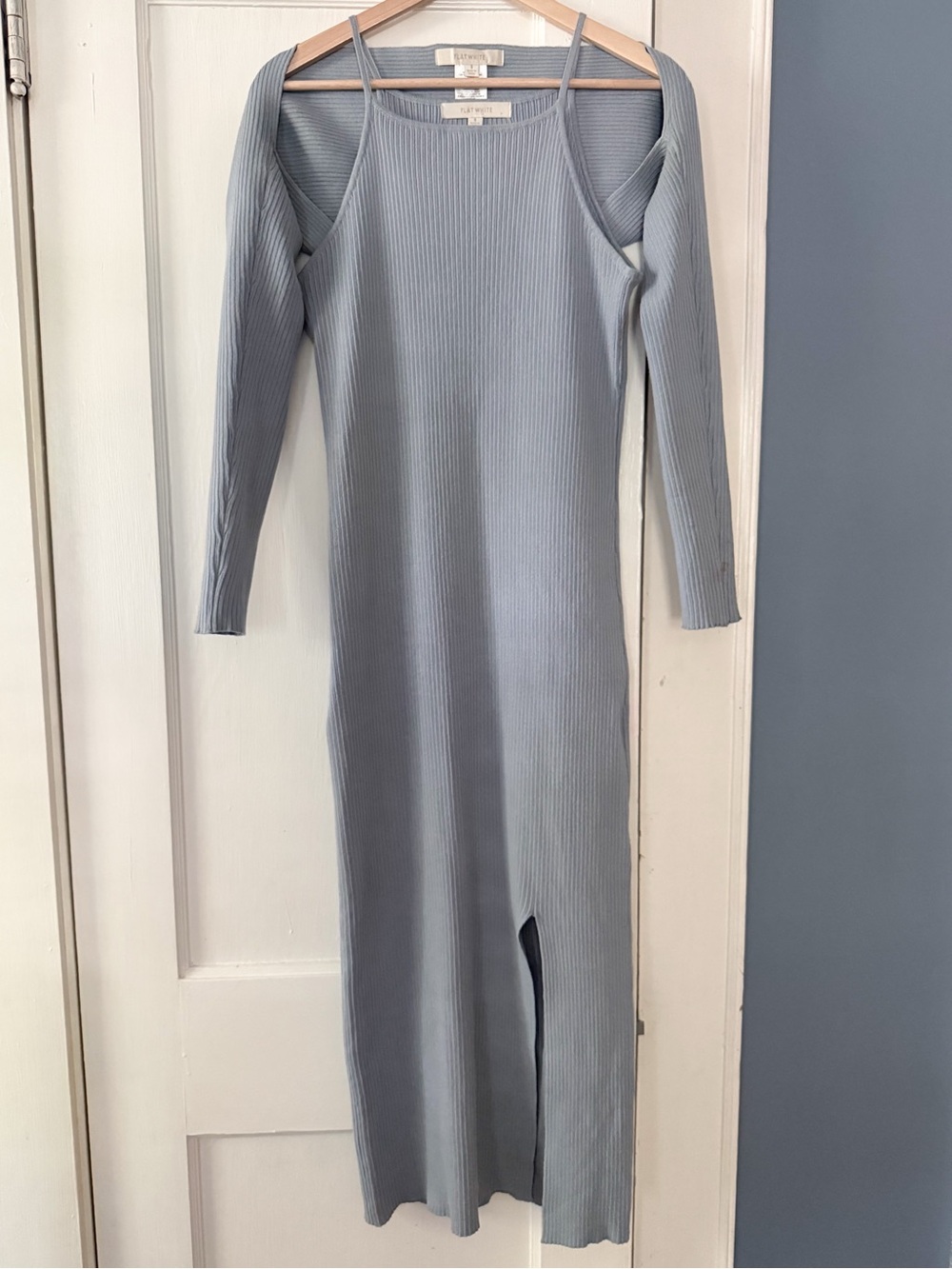 Anthro Blue Grey Ribbed Sweater Dress with Shrug